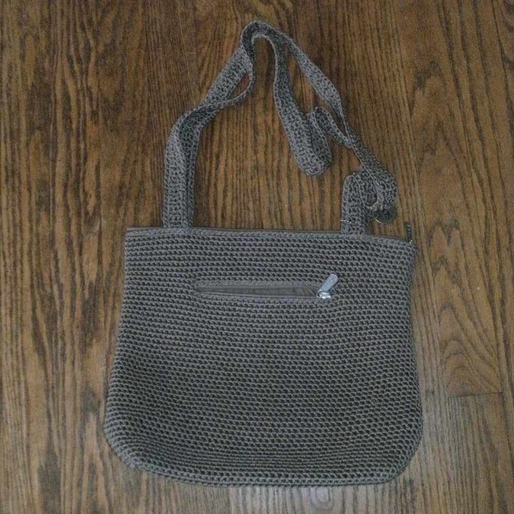 The Sak Classic Boho Crochet Knit Crossbody Shoulder Bag Purse Taupe 12x11